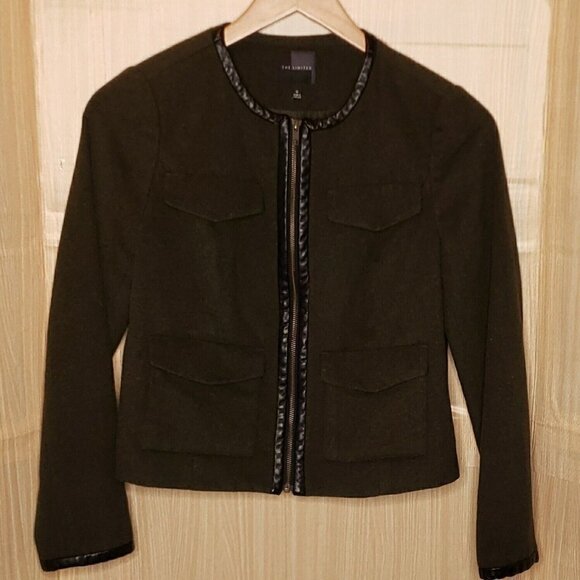 The Limited Womens Green Wool Blend Faux Leather Full Zip Blazer Medium - Picture 1 of 7